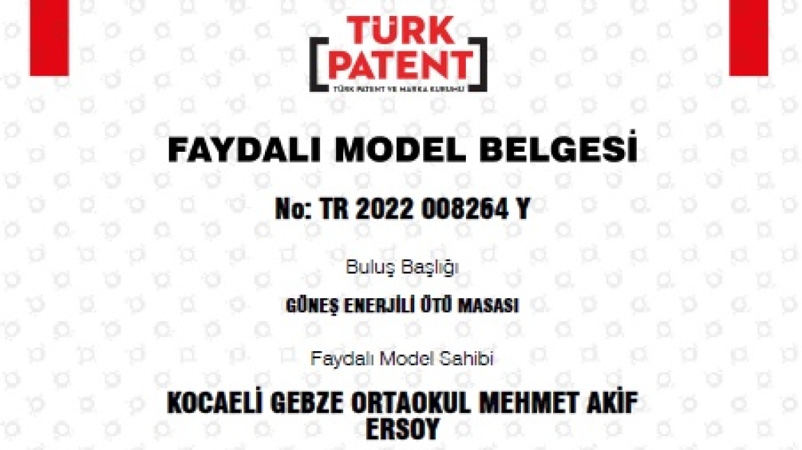 Faydalı Model Belgemiz